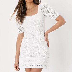 Lulus White Crochet Cap Sleeve Dress | Sz Medium | Worn Once | Great for Bridal